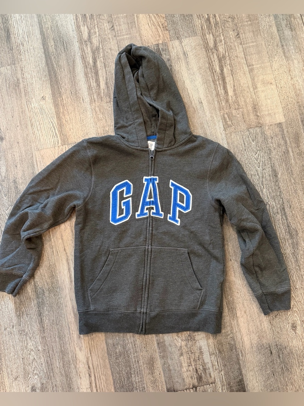 GAP Kids Charcoal Hoodie with Blue Logo Zip Front